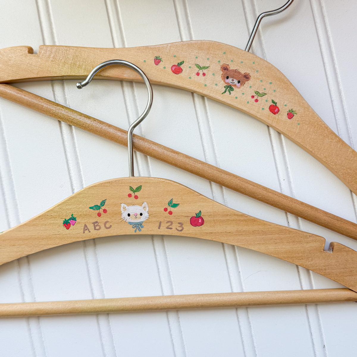 Sweet Vintage Look Hand-painted Wood Baby Child Hanger | Choose Bear or Cat
