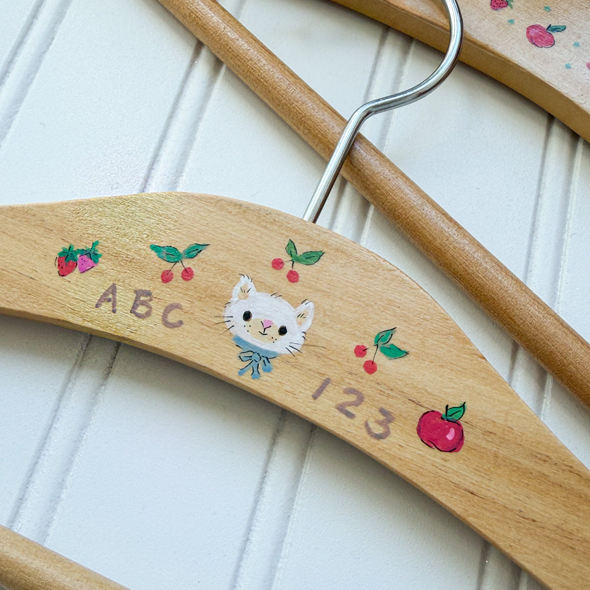 Sweet Vintage Look Hand-painted Wood Baby Child Hanger | Choose Bear or Cat