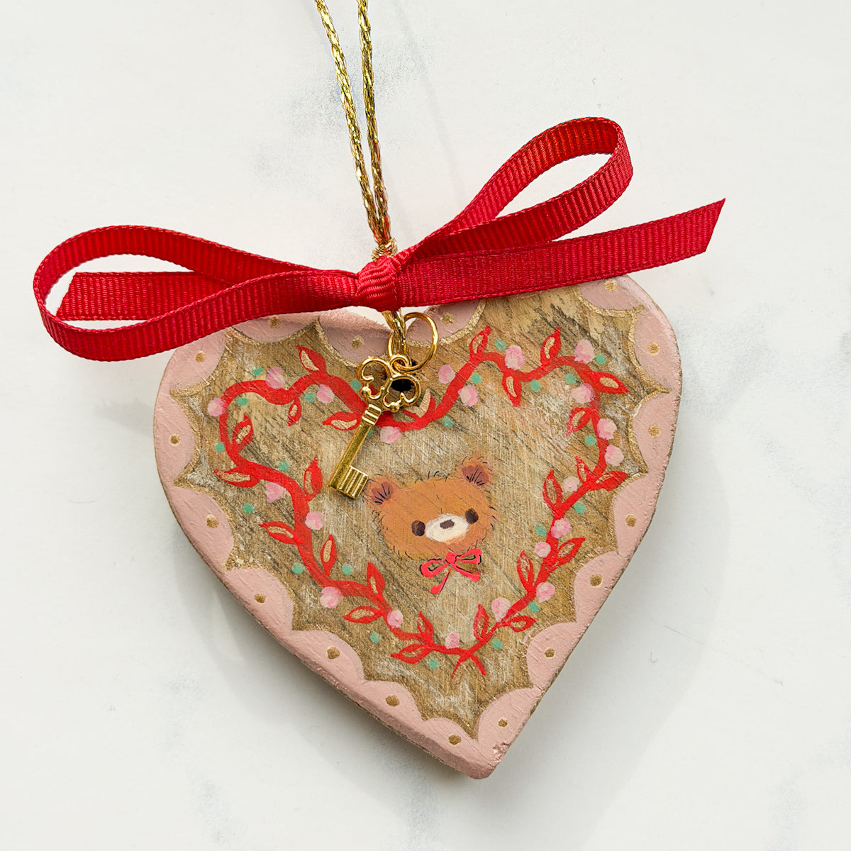 Hand-painted Valentine Heart and Key Ornaments | Choose Style