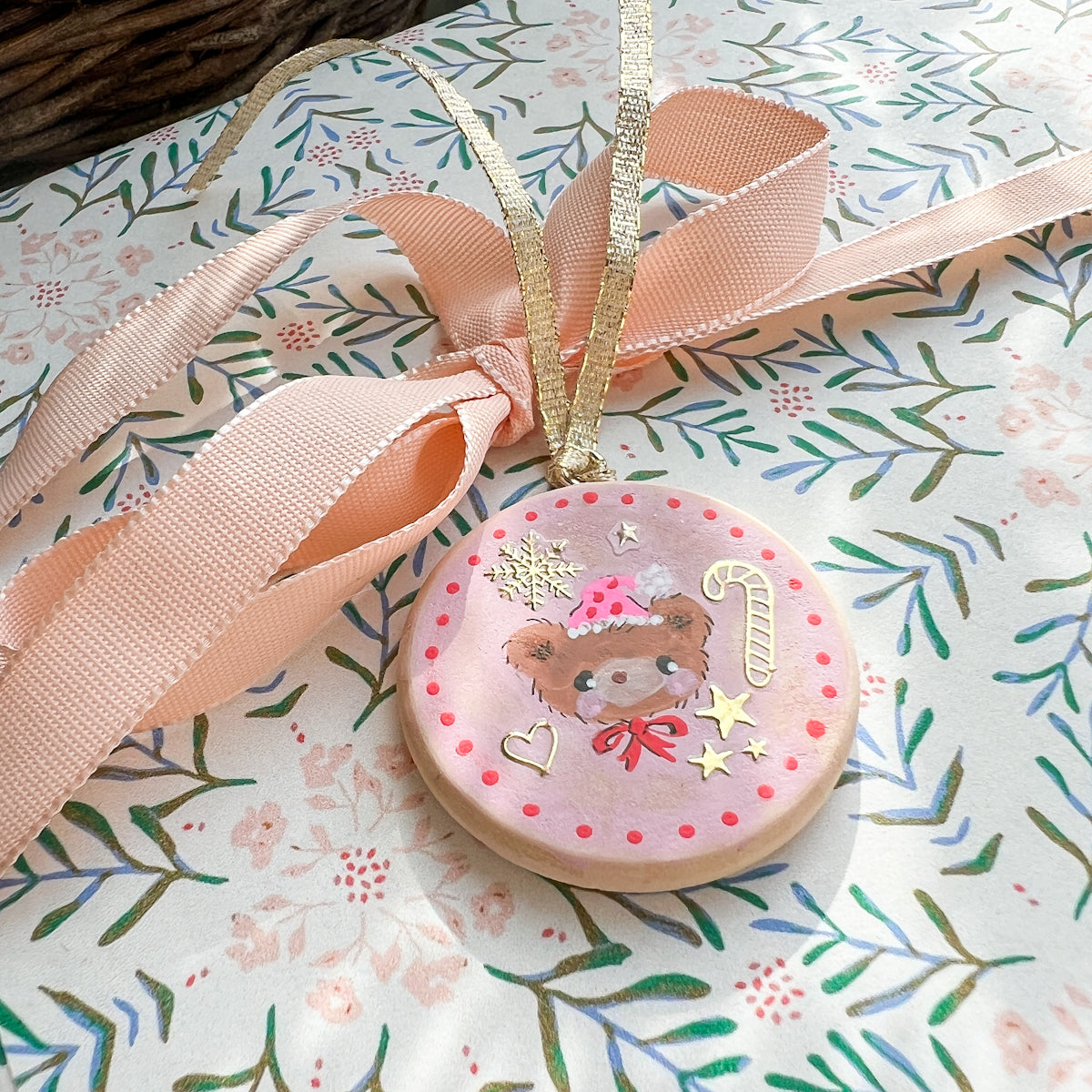 Holiday Christmas Hand-Painted Round Wood Tag Gift Topper Ornaments - Choose Style