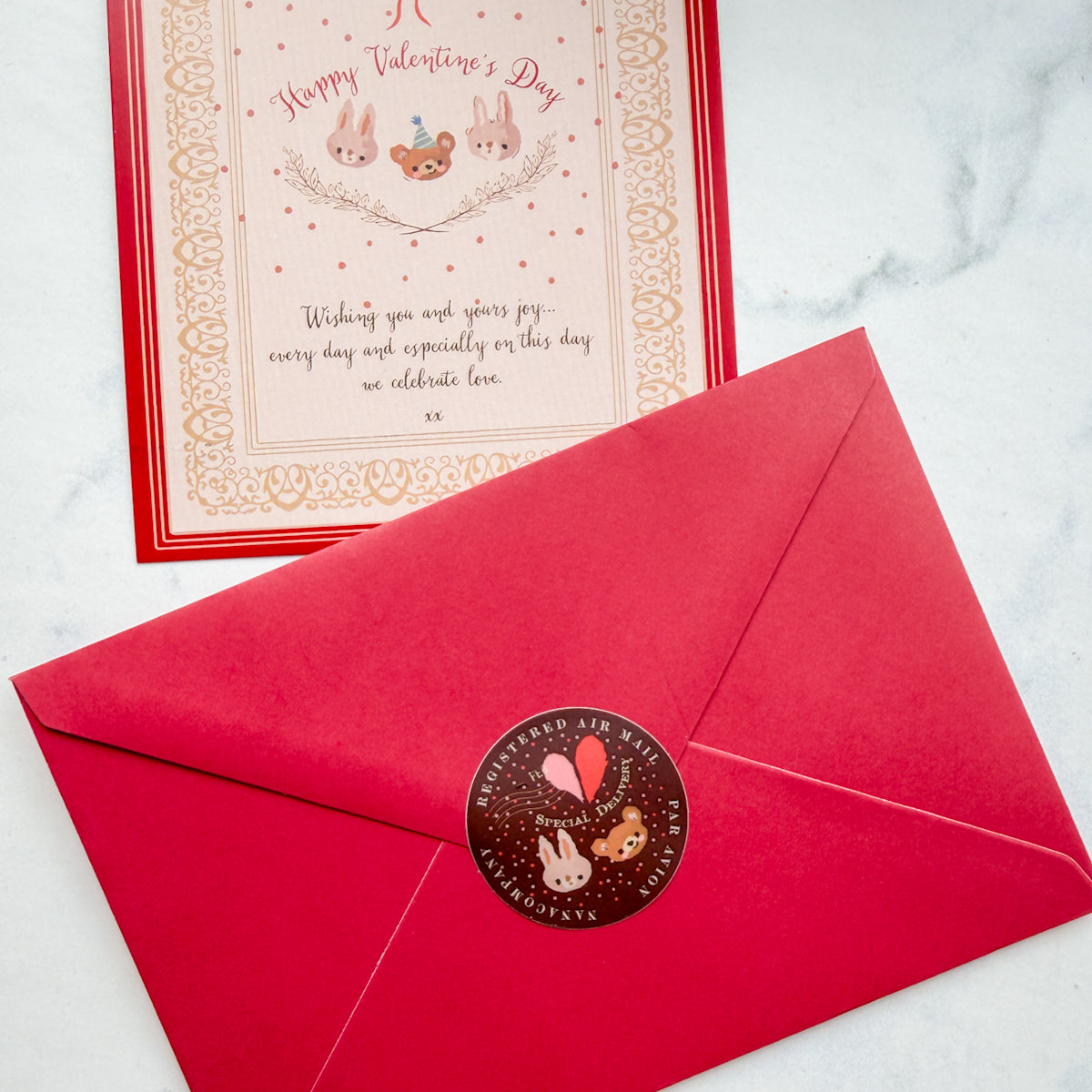 Limited Edition Valentine Airmail  Bunny & Bear Stickers | Set of four