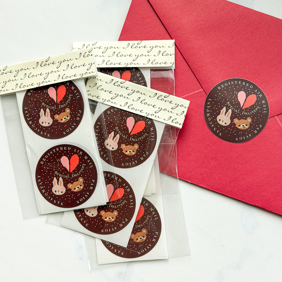 Limited Edition Valentine Airmail  Bunny & Bear Stickers | Set of four